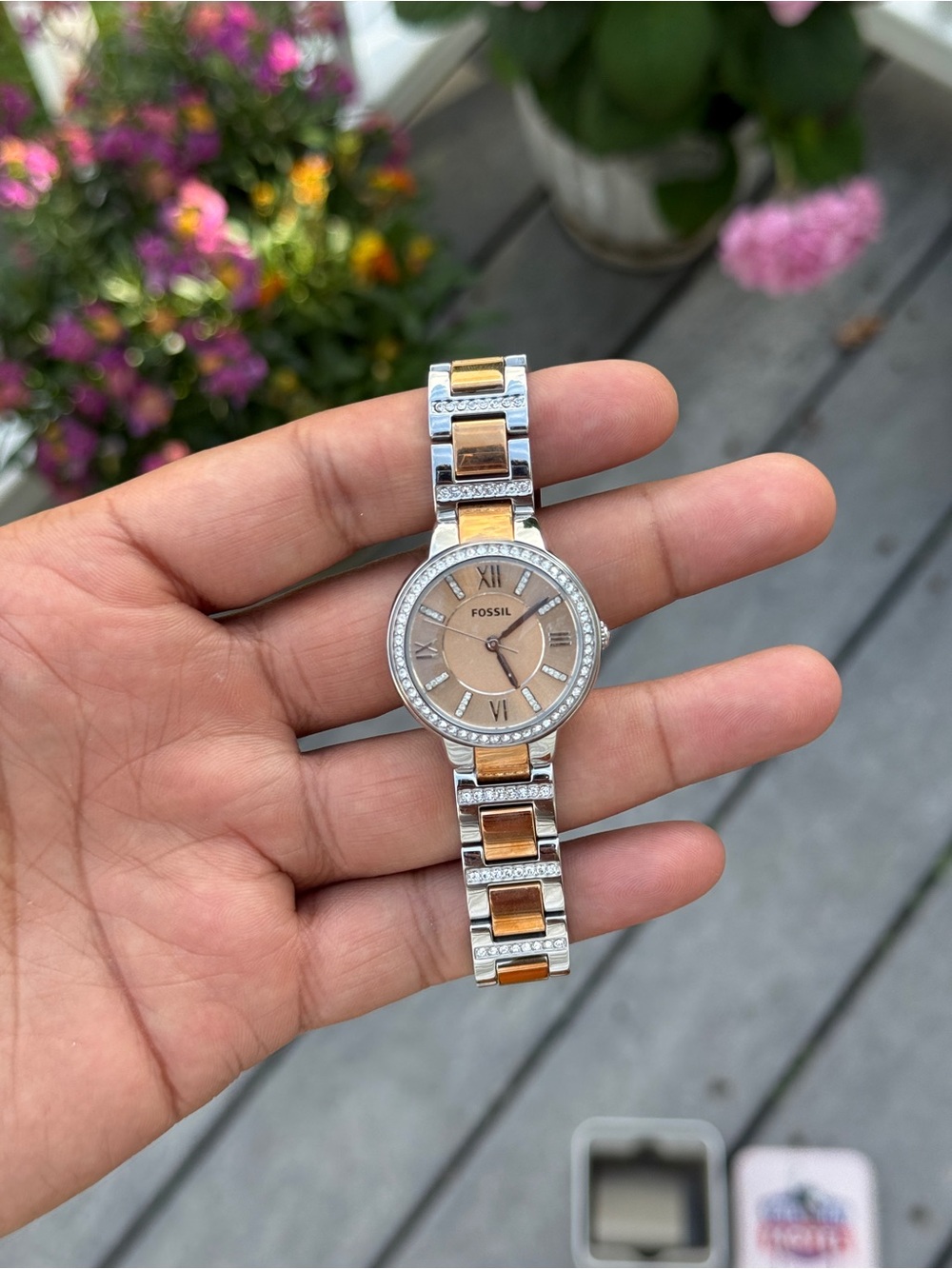 Fossil Two-Tone Rose Gold and Silver Crystal Bracelet Watch Womens - Picture 10 of 11